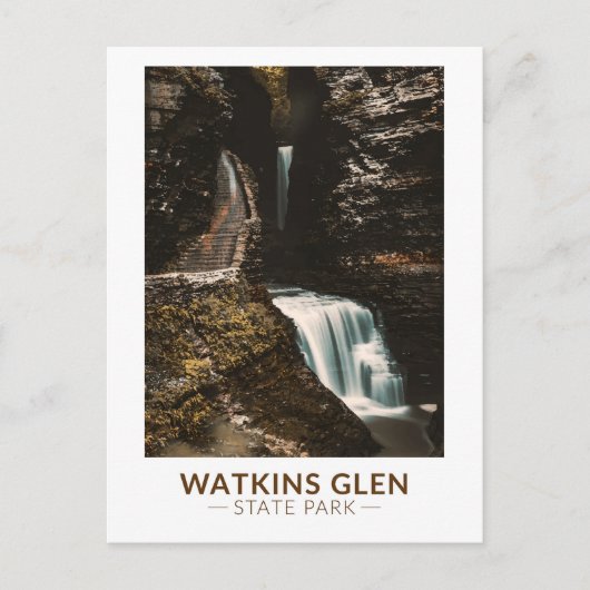 Watkins Glen State Park New York Waterverf Retro Briefkaart (Voorkant)