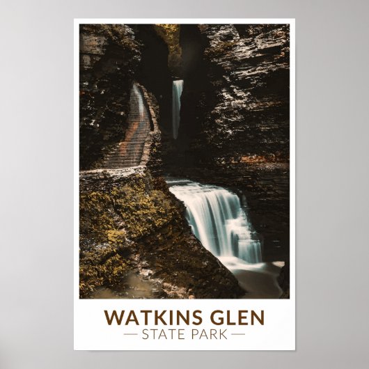 Watkins Glen State Park New York Waterverf Retro Poster (Voorkant)