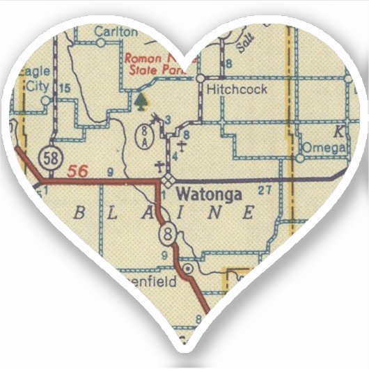 Watonga OK Retro Map Sticker (Voorkant)