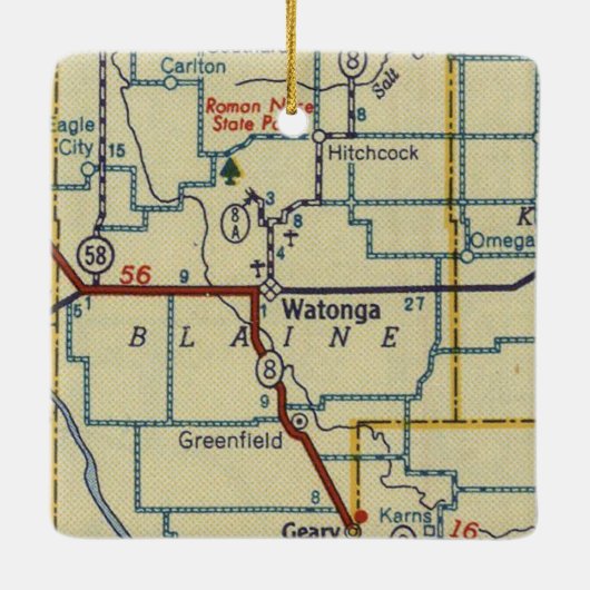 Watonga Oklahoma kaart Keramisch Ornament (Achterkant)