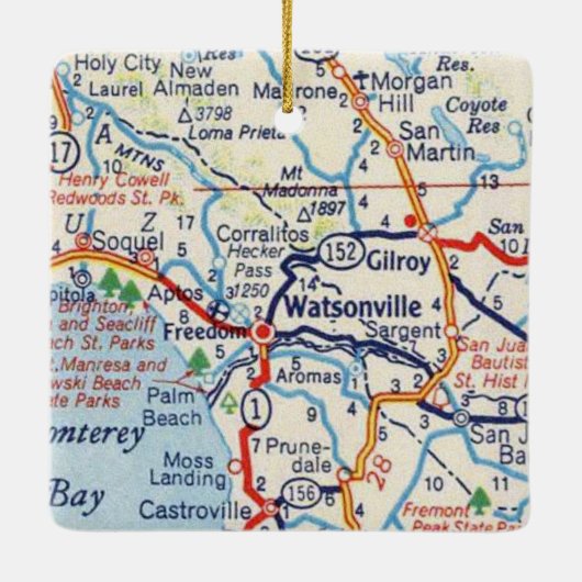 Watsonville CA Map Keramisch Ornament (Achterkant)
