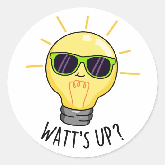 Watt-up Funny Light Bulb Pun Ronde Sticker (Voorkant)