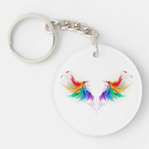 Wattebol Wolkjes Regenboog Vleugels Sleutelhanger