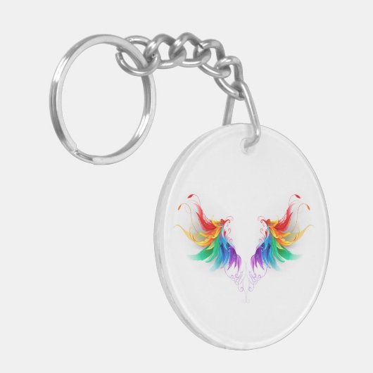 Wattevleugels in Regenboogkleuren Sleutelhanger (Voorkant Links)