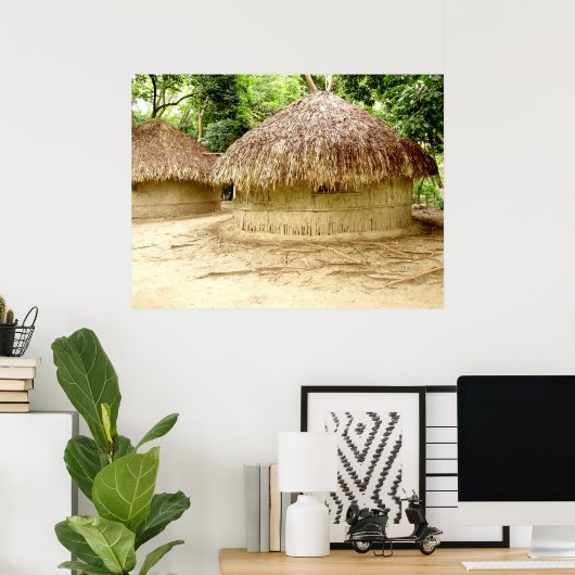 Wattle- en Daub-huts Poster (Thuiskantoor)