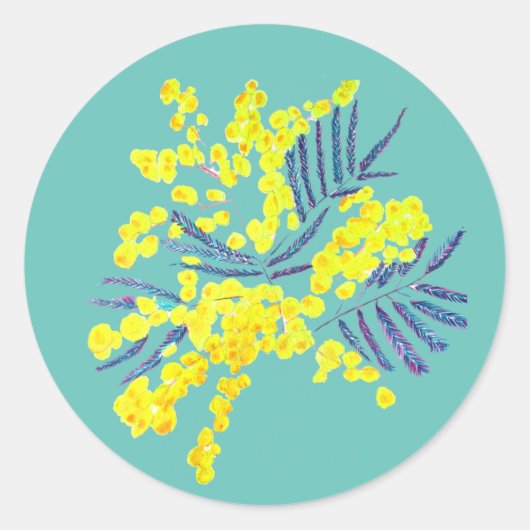 Wattle Mimosa yellow flower art Australië Ronde Sticker (Voorkant)