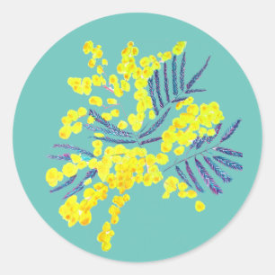 Wattle Mimosa yellow flower art Australië Ronde Sticker