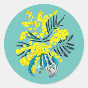 Wattle Mimosa yellow flower art Australië Ronde Sticker
