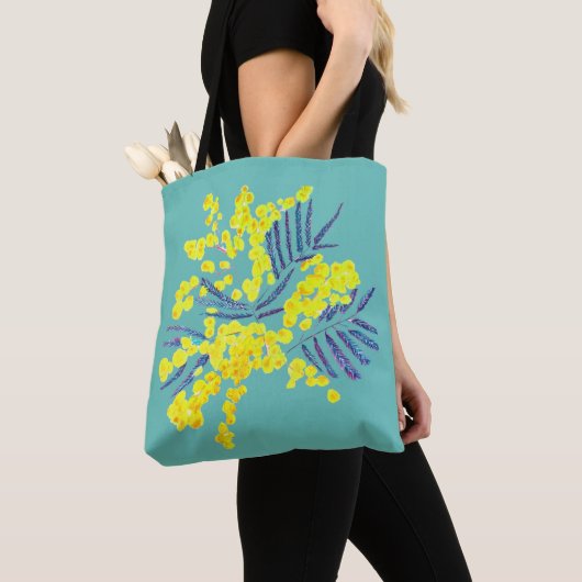 Wattle Mimosa yellow flower art Australië Tote Bag (Dichtbij)