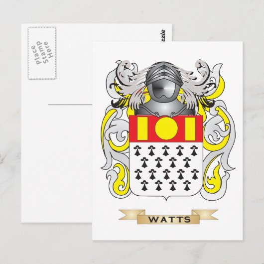 Watts Family Crest (wapenschild) Briefkaart (Voorkant / Achterkant)
