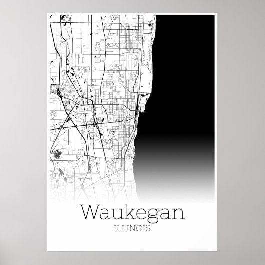 Waukegan Map - Illinois - City Map Poster (Voorkant)