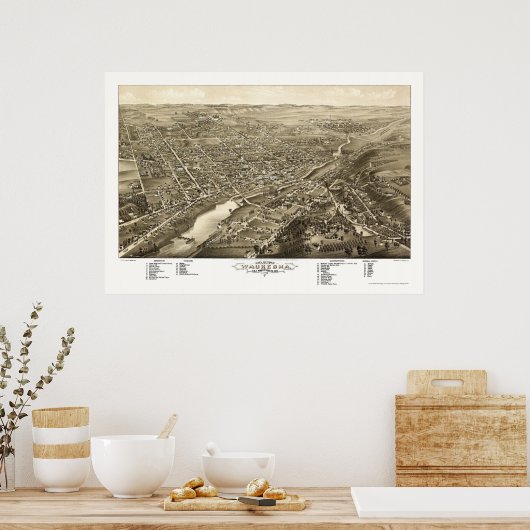 Waukesha, WI Panoramic Map - 1880 Poster (Keuken)