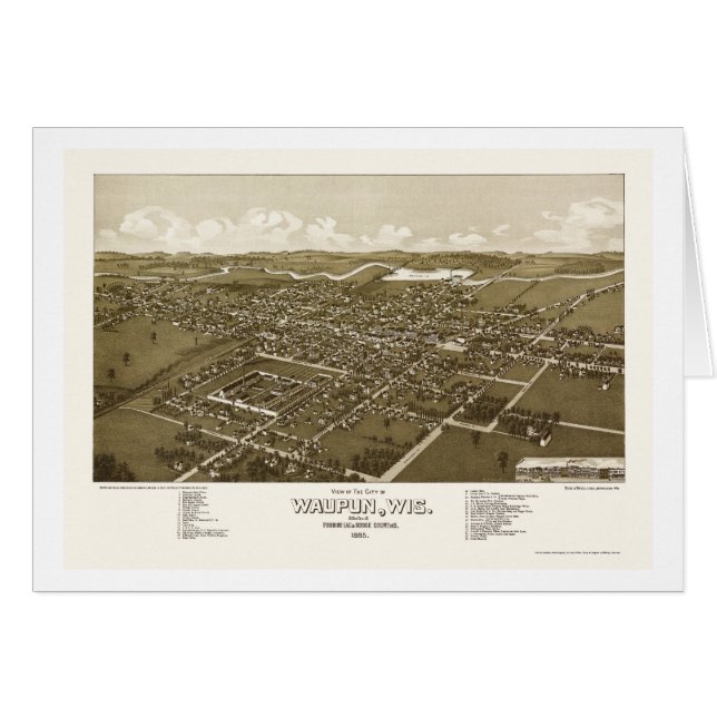 Waupun, WI Panoramic Map - 1885 (Voorkant Horizontaal)