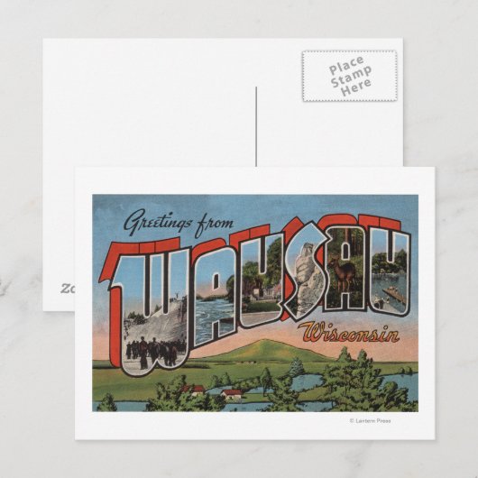 Wausau, Wisconsin - Grote letterscènes Briefkaart (Voorkant / Achterkant)