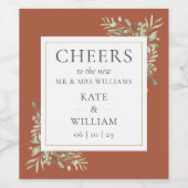 Wauw Bruidspaar Greenery Terracotta Huwelijk Wijn Etiket (Enkel label)