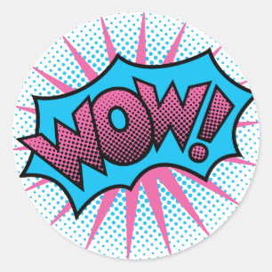 Wauw tekstontwerp ronde sticker