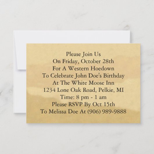 Wauw! Westerne buckskin Party-uitnodigingen Kaart (Achterkant)