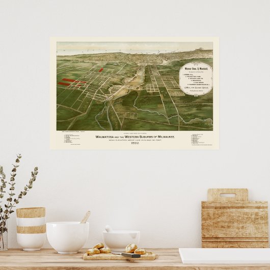 Wauwatosa, WI Panoramic Map - 1892 Poster (Keuken)
