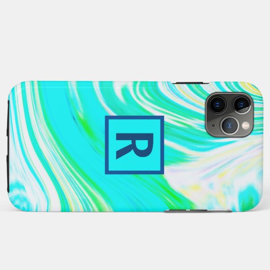 Wave Abstract Monogram Initialen Blauw Groen Koel Case-Mate iPhone Case (Achterkant (horizontaal))
