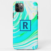Wave Abstract Monogram Initialen Blauw Groen Koel Case-Mate iPhone Case (Achterkant)