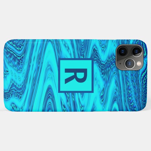 Wave Abstract Monogram Initialen Blauwe Patronen Case-Mate iPhone Case (Achterkant (horizontaal))