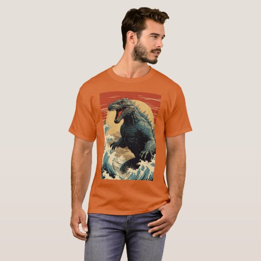 Wave and Godzilla T-shirt (Voorkant volledig)