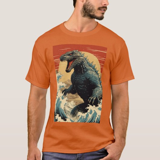 Wave and Godzilla T-shirt (Voorkant)