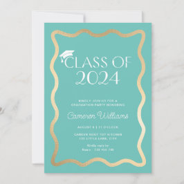 Wave Aqua Gold Graduation Party Kaart
