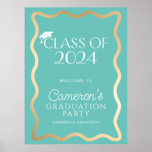 Wave Aqua Gold Graduation Party Welkom Poster