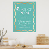 Wave Aqua Gold Graduation Party Welkom Poster (Keuken)