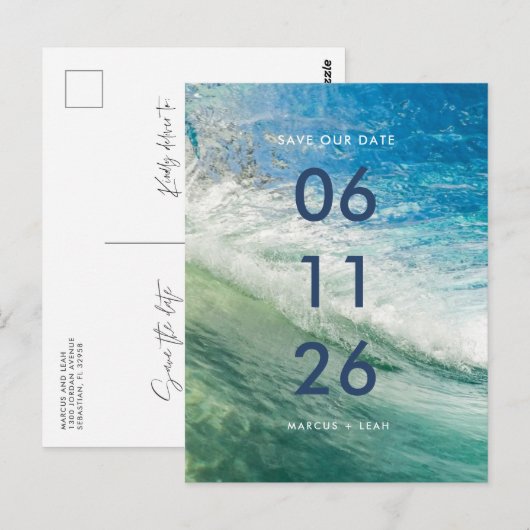 Wave Beach Ocean Wedding Save the Date Briefkaart (Voorkant / Achterkant)