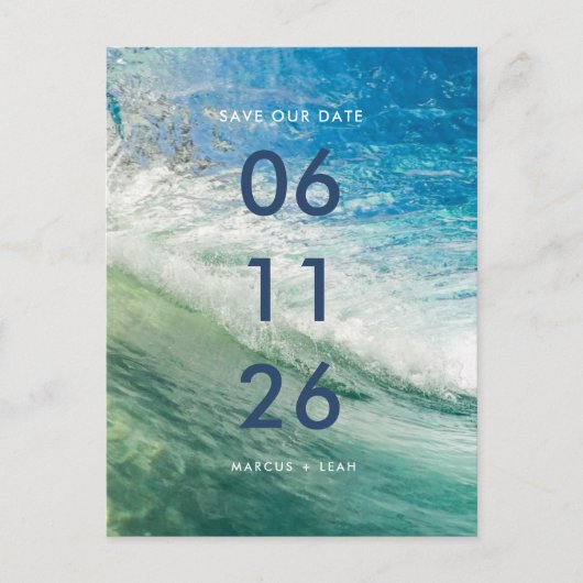 Wave Beach Ocean Wedding Save the Date Briefkaart (Voorkant)