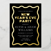 Wave Black Oudejaarsavond feest Folie Uitnodiging (Voorkant)