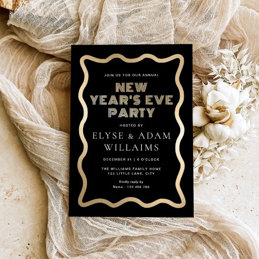 Wave Black Oudejaarsavond feest Folie Uitnodiging