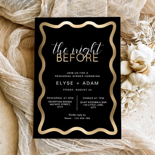 Wave Black repetitie diner Folie Uitnodiging