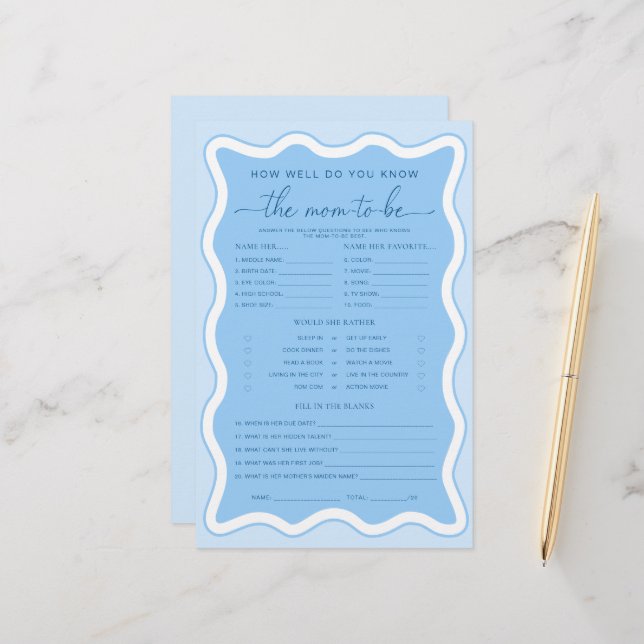 Wave Blue Hoe goed ken je de moeder-to-be spel (Voorkant / Achterkant in situ)