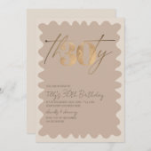 Wave border neutraal goud moderne 30e verjaardag kaart (Voorkant / Achterkant)
