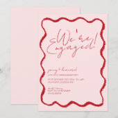 Wave Border Scallop Edge Rood en Roze Verloving Kaart (Voorkant / Achterkant)