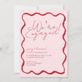 Wave Border Scallop Edge Rood en Roze Verloving Kaart
