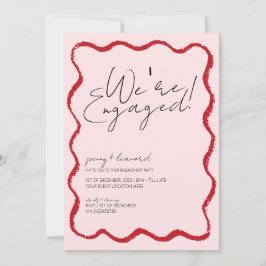 Wave Border Scallop Edge Rood en Roze Verloving Kaart