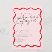 Wave Border Scallop Edge Rood en Roze Verloving Kaart (Voorkant / Achterkant)