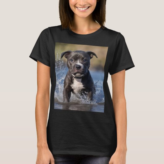 "Wave Chaser: A Staffy Puppy at Play in the Ocean" T-shirt (Voorkant)