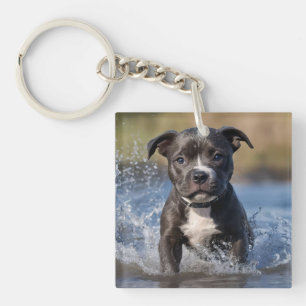 Wave Chaser: Een Staffy Puppy in het spel in de oc Sleutelhanger