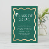 Wave Donker Groen Goud Afstudeerfeest Kaart (Staand voorkant)