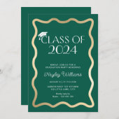Wave Donker Groen Goud Afstudeerfeest Kaart (Voorkant / Achterkant)
