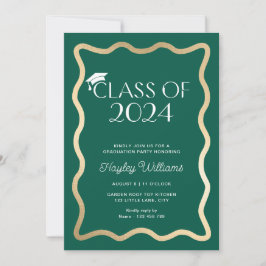 Wave Donker Groen Goud Afstudeerfeest Kaart
