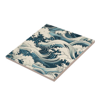 Wave Elegance: Hokusai-Inspired japanese art Tegeltje