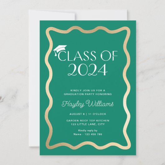 Wave Emerald Groen Goud Afstudeerfeest Kaart (Voorkant)