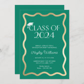 Wave Emerald Groen Goud Afstudeerfeest Kaart (Voorkant / Achterkant)