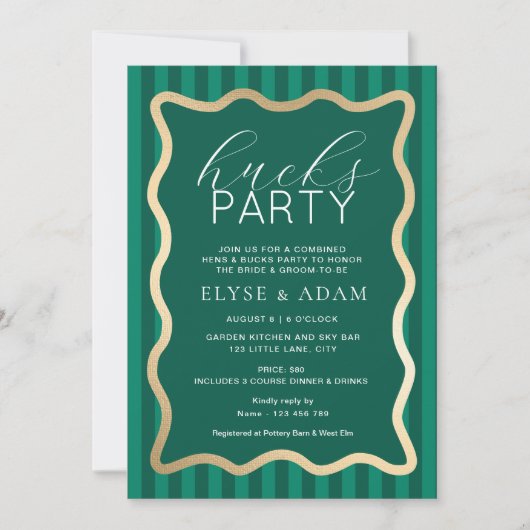 Wave Green Stripe Hucks Party Uitnodiging (Voorkant)